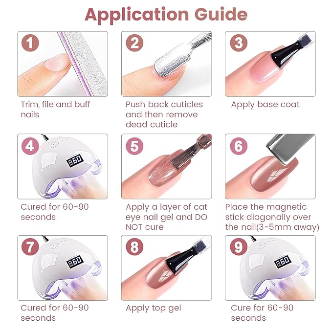 RARJSM Nude Glitter Cat Eye Gel Nail Polish Set 6Pcs Ceramics Pink Light Purple Brown Velvet Shimmer Smoothie Cateye Gel Polish with Magnetic Stick UV LED Curing Require Home Salon Nail Design-Velvo Beauty