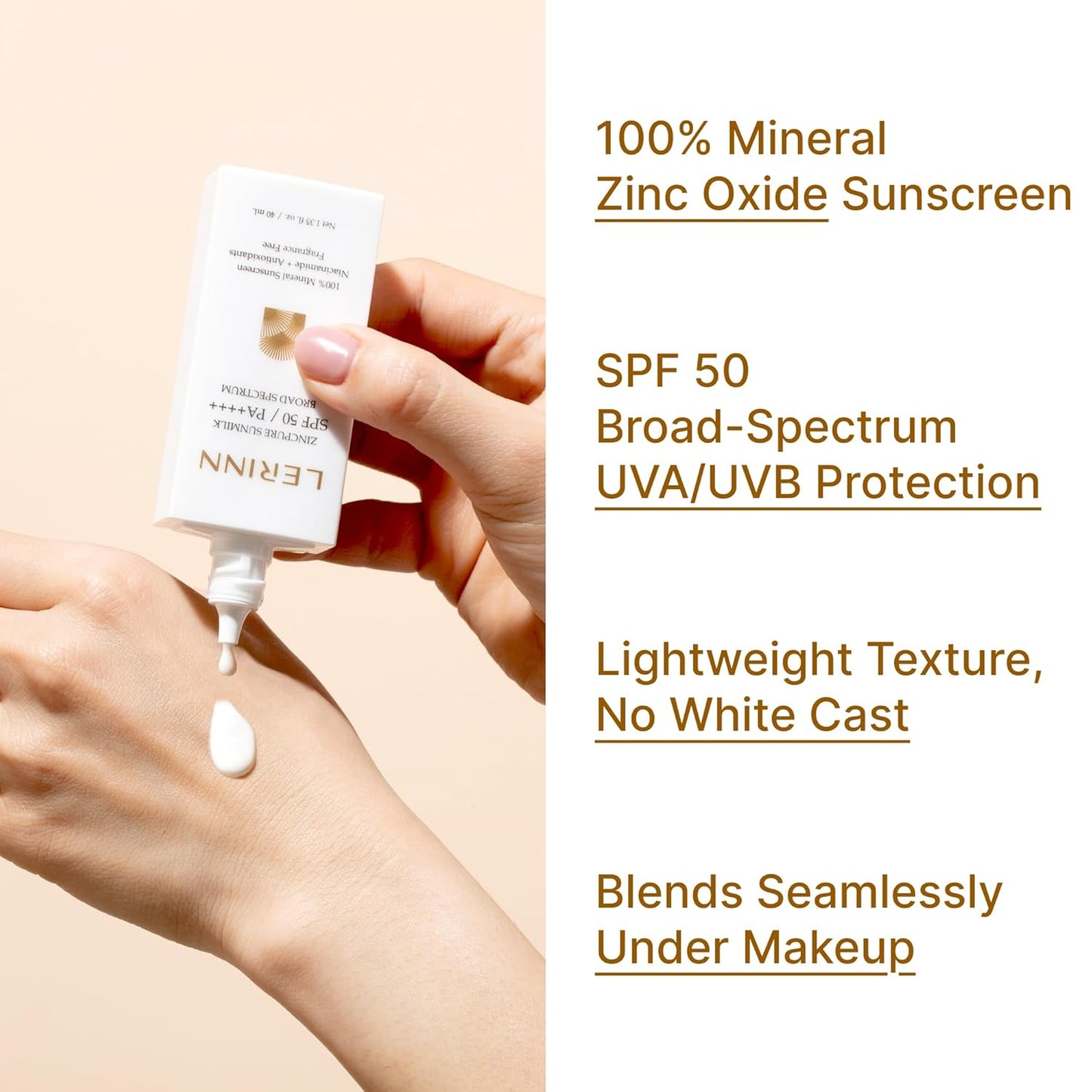 ZincPure Sunmilk SPF 50/PA++++ Broad Spectrum, 100% Mineral Facial Sunscreen, Lightweight Sheer Finish, No White Cast, Fragrance-Free Daily Moisturizer for Sensitive & All Skin Types (40 ml)-Velvo Beauty