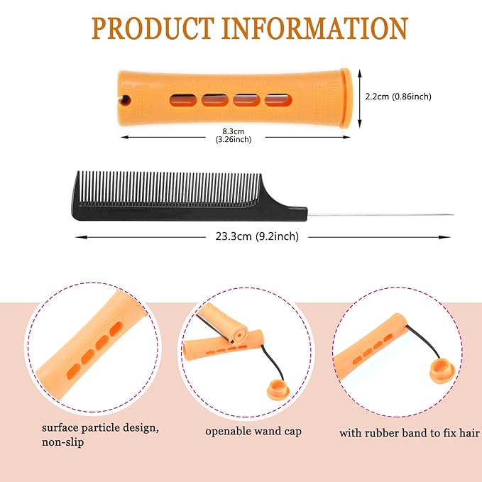60pcs Perm Rods Set for Natural Hair Cold Wave Rods Hair Rollers for Women's Long Medium short Hair Curler Styling DIY Hairdressing Tools（Orange）-Velvo Beauty
