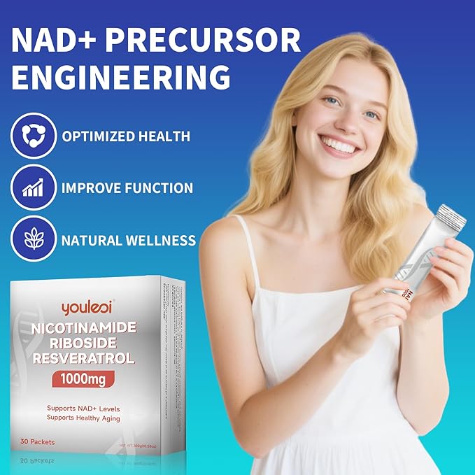 NAD 1000mg Liquid, 30 Packets Nad Supplement 1000mg Pure Organic - Liposomal NAD+ Berry Flavor Drink Mix for Energy, Anti-Aging, Focus-Velvo Beauty