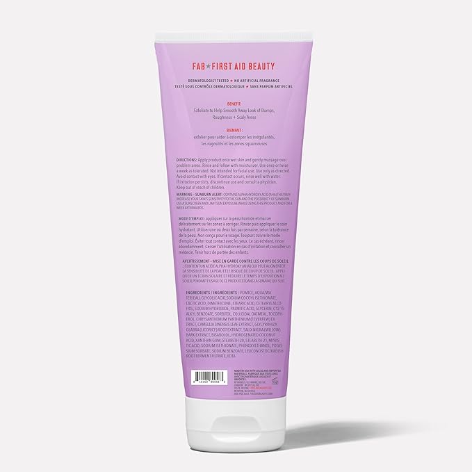 First Aid Beauty KP Bump Eraser Body Scrub Exfoliant for Keratosis Pilaris with 10% AHA – 8 oz + Bonus 1 oz Travel Size Tube-Velvo Beauty