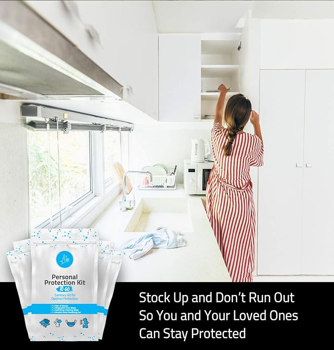 Personal Protection Kit TO GO, Mini 4 Item PPE Kit for travel and school | Includes 1 Each of Face Covering, Gloves, Cleansing Wipes & Hand Cleansing Gel | 10 - Pack (Purple)-Velvo Beauty