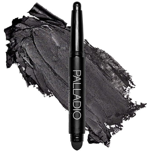 Palladio Waterproof Eyeshadow Stick with Blending Sponge, Long Lasting & Effortless Application, Smudge Free & Crease Proof Formula, Matte & Shimmer Shades, Buildable Eye Shadow (Matte Black)-Velvo Beauty