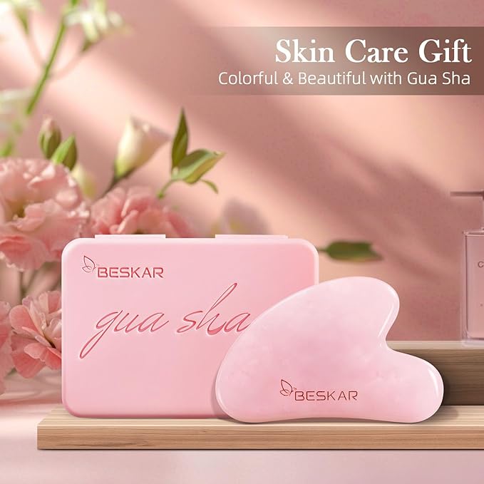 BESKAR Gua Sha Facial Tools, Natural Jade Stone Guasha Massager for Jawline Sculpting, Tighten Face Skin and Reduce Wrinkles, Face Eyes Body Neck Massage Tool, Skin Care Gift-Velvo Beauty