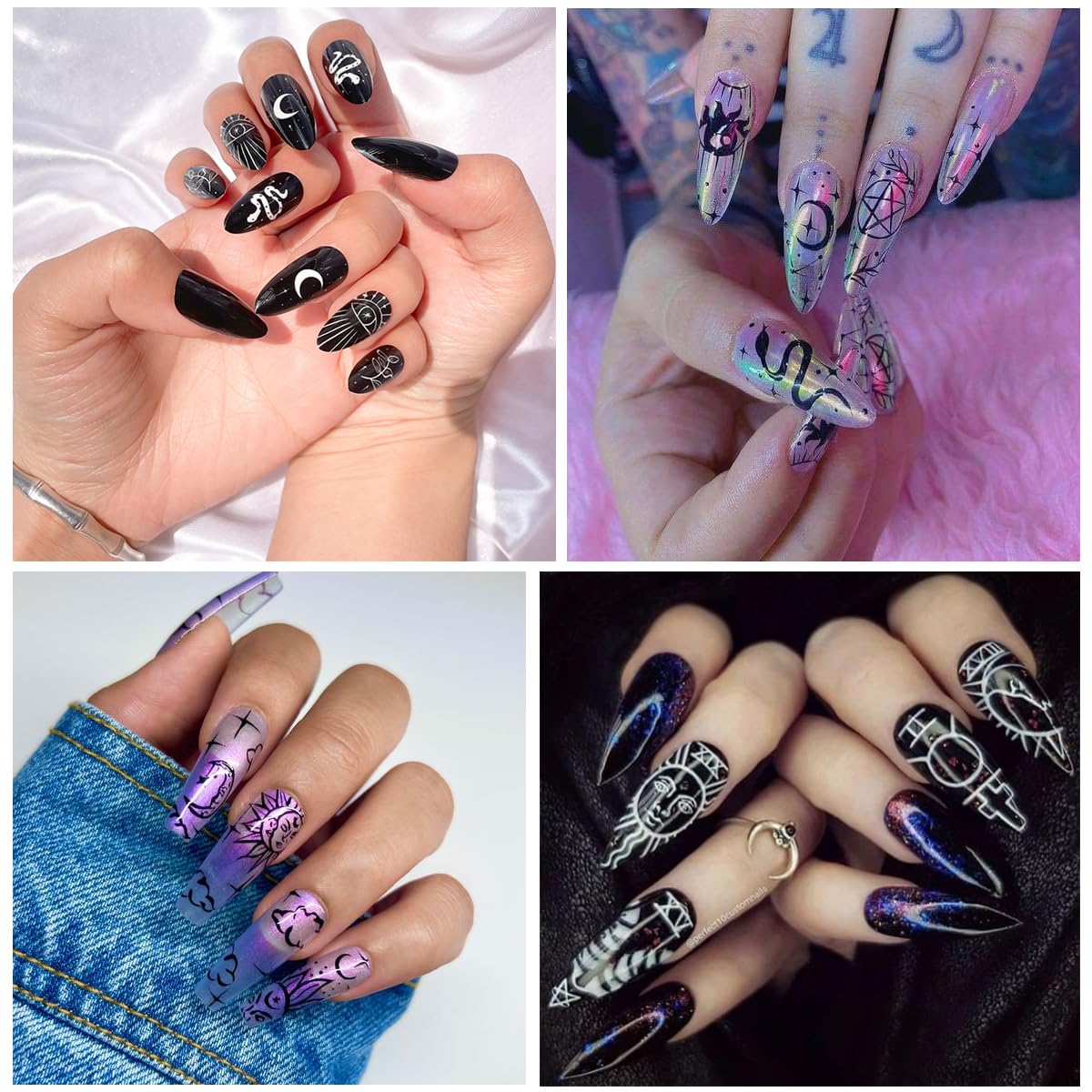 8 Sheets Metallic Nail Art Stickers Decals Silver Moon Star Sun Nail Stickers Eye Snake Nail Decals 3D Self-Adhesive Luxury Nail Art Design Stickers for Women Girls DIY Manicure Decoration Accessories-Velvo Beauty