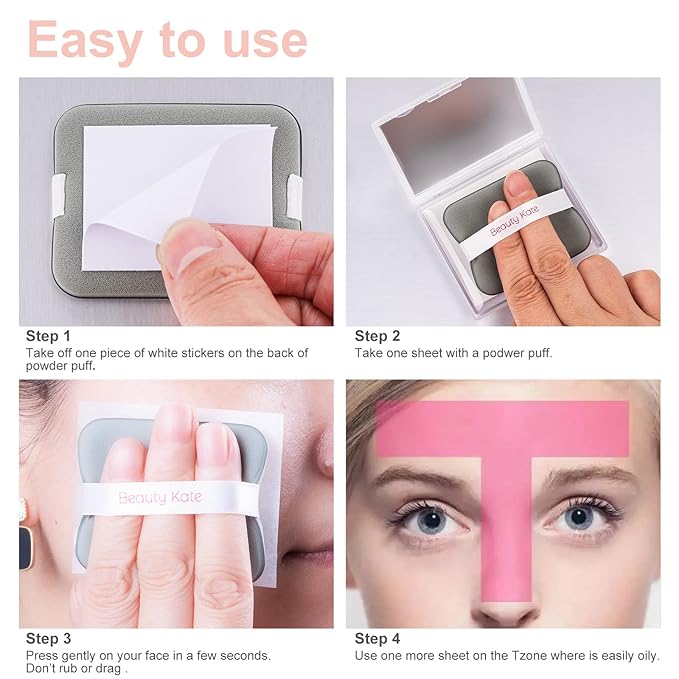 2 Pack Matter Blotting Paper for Oily Skin Total 100 Sheets with Mirror Case and Makeup Puff - Easy Dispensing Oil Blotting Sheets for Face,Makeup Friendly Oil Absorbing Sheets-Velvo Beauty