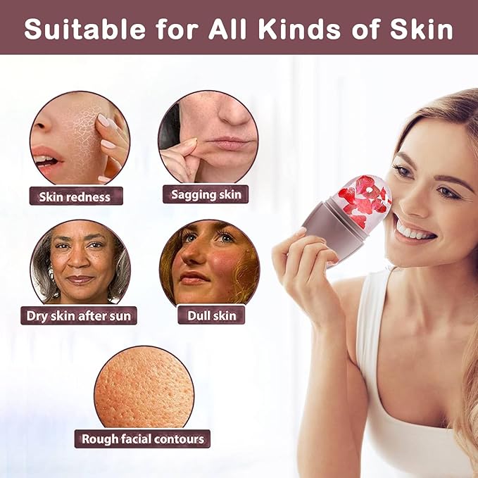 XHJRI Ice Face Roller Massager,Ice Cube Roller for Face, Eyes and Neck Naturally Conditioning and Skin Care,De-Puff Eye Bags,Reduce Migraine Pain,Reusable Massage Silicone Ice Mold (New Brown)-Velvo Beauty