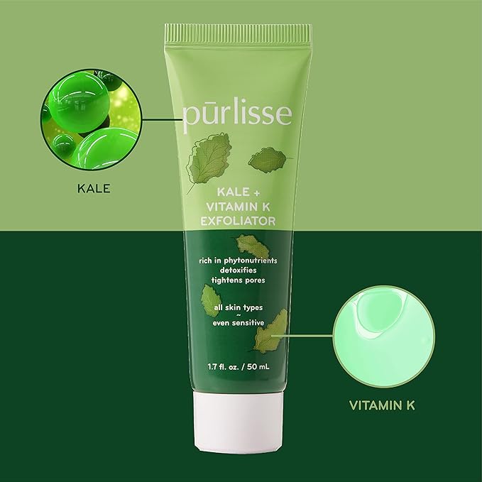 pürlisse Kale + Vitamin K Face Exfoliator Scrub - Exfoliating Face Wash for Detoxifying & Pore Tightening - Packed with Antioxidants for Smooth, Radiant & Youthful Skin (1.7 Fl oz)-Velvo Beauty
