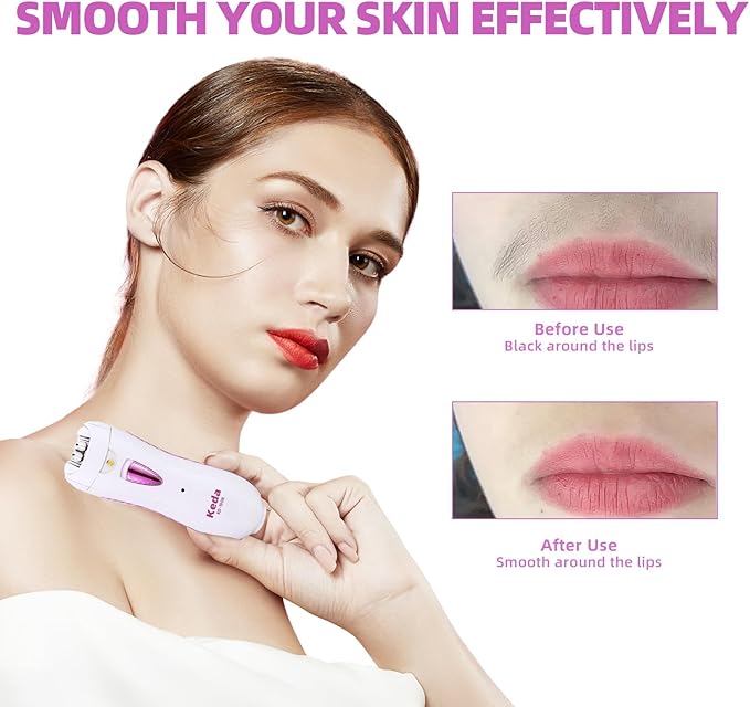 Epilator for Women, Smooth Glide Epilator for Face, Rechargeable Facial Epilator Hair Removal Face Trimmer Device with LED Light for Facial Armpit Bikini and Leg-Velvo Beauty