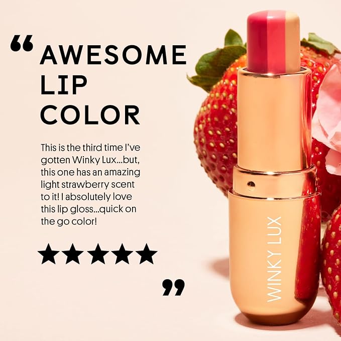 Winky Lux Strawberry Rose Tri-Color Tinted Lip Balm – Hydrating Lip Balm, Sheer Pink Tint, Lip Care with Jojoba Oil & Vitamin E, Moisturizes & Softens Dry Lips, Buttery Soft with Strawberry Rose Scent-Velvo Beauty