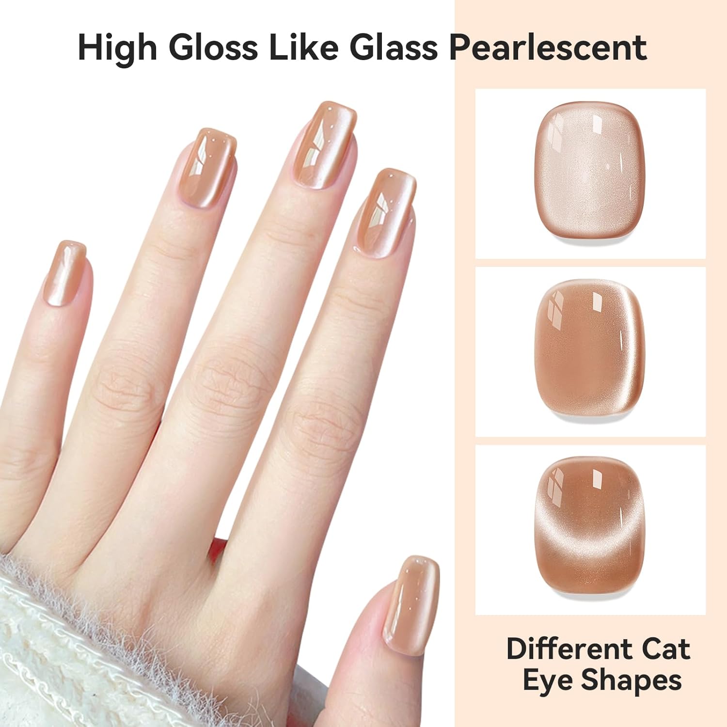 Moonlight Cat Eye Nail Polish 12ML, Crystal Nude High Gloss Cateye Gel Polish Nail Magnetic Glitter Holographic Nail Polish Glass Diamond Cats Eye Velvet UV Gel Polish for Nail Art 1PC-Velvo Beauty