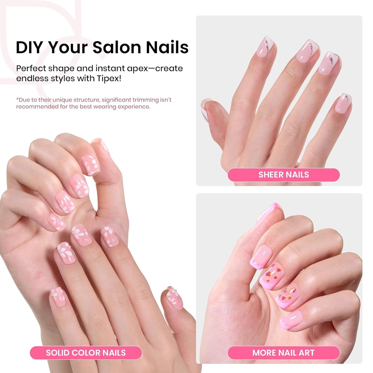 Beetles Tipex Instant Apex Nail Tips Kit, Extra Short Squoval 224Pcs 16 Sizes Pre-Building & Pre-Etched Gel Nail Tips Thicker Acrylic Nails False Nail Extension with Tipex Uv Nail Glue Mini Nail Lamp-Velvo Beauty