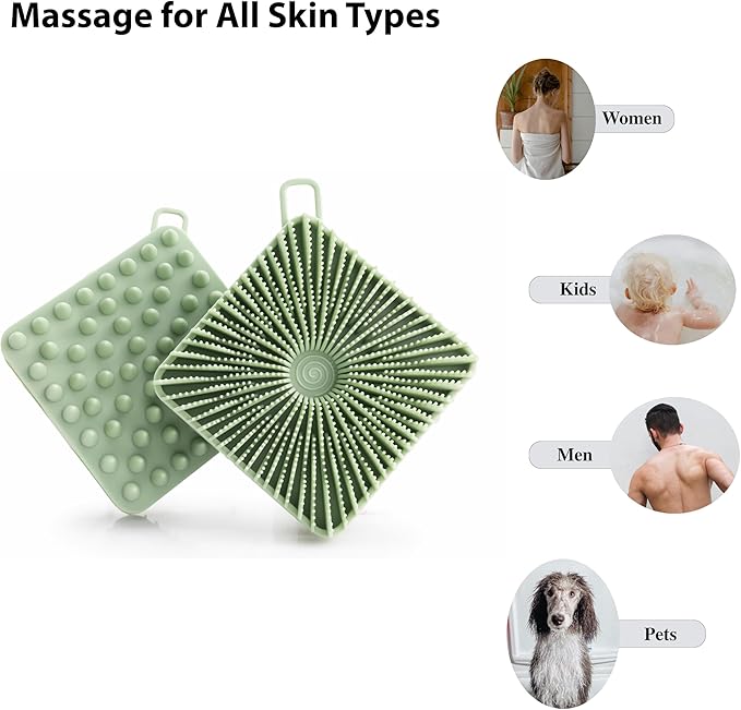 2 PC Silicone Exfoliating Body Scrubber, Silicone Body Shampoo Brush, Soft Silicone Loofah for Sensitive Skin, Shower Silicone Hair Scalp Massager, Easy to Clean, Lather Well(Black&Green)-Velvo Beauty