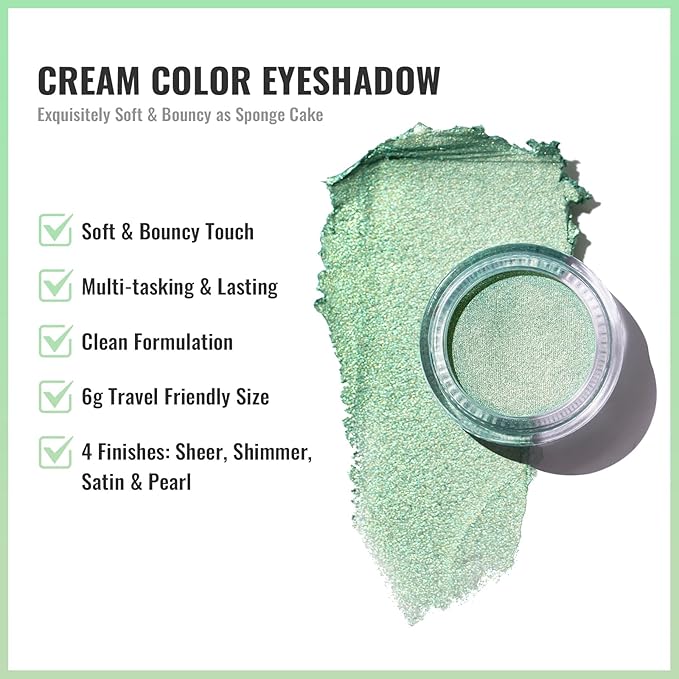 Oulac Green Cream Eyeshadow-Eyeshadow Prime| as Highlighter Large Capacity Highly Pigmented Eye Shadow Waterproof &Long Lasting with Moisturizing Formula, Shimmer Glitter Eye Makeup. 6g.(16)-Velvo Beauty