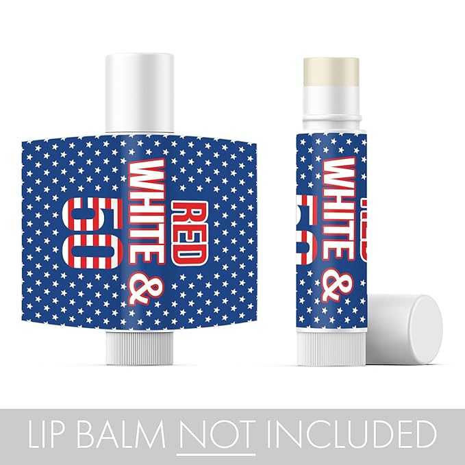 Red White and Blue 50th Birthday Party Favor Lip Balm Labels - 36 Count, Patriotic Birthday Party Supplies-Velvo Beauty