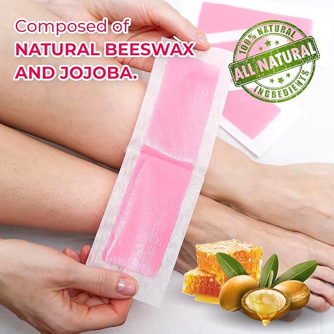 Wax Strips: 64 Waxing Strips - Hair Removal Wax - Brazilian Waxing - Waxing Kit for Women - Body Legs Arms Chest Bikini Back - Wax Kit At Home for Hair Removal - 2 sizes - 4 Calming Oil Wipes-Velvo Beauty