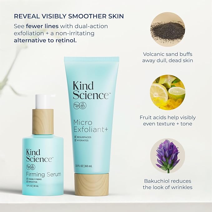 Kind Science by Ellen DeGeneres 2-Piece Skin Care Set with Micro Exfoliant & Firming Face Serum - Hyaluronic Acid Serum & Exfoliating Face Wash-Velvo Beauty