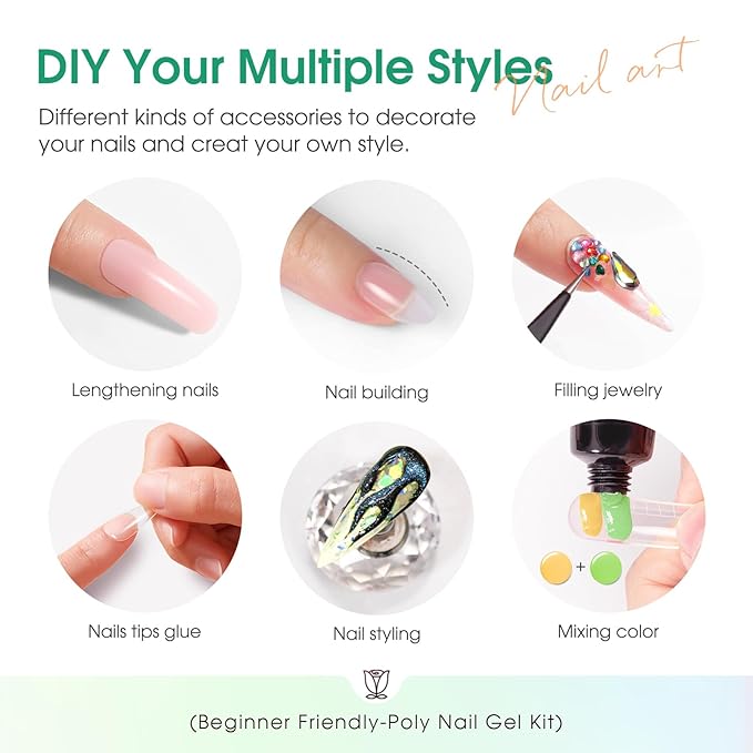 ROSALIND 8PCS Poly Nail Gel Kit with Mini Nail Lamp Clear Nude Poly Nails Gel Kit Starter Kit Nude Pink Nail Extensions Gel Set-Velvo Beauty