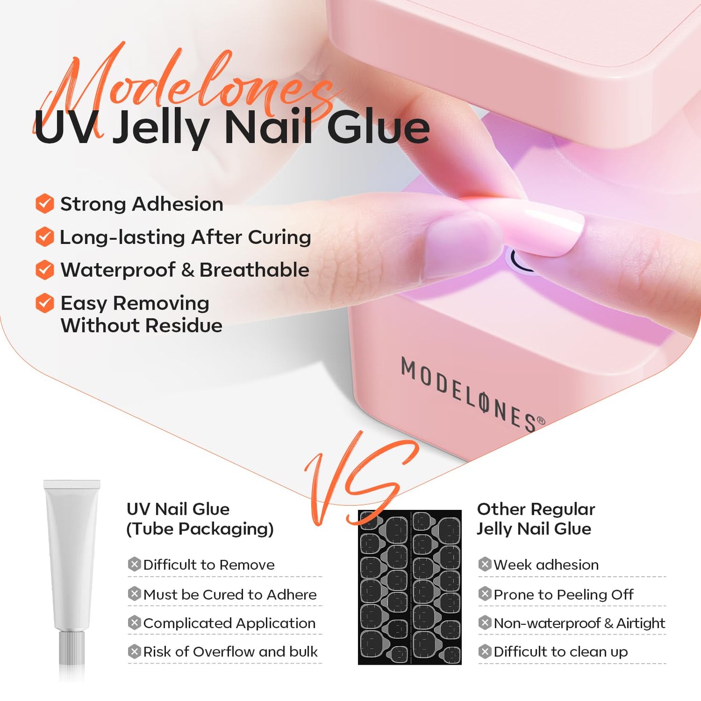 modelones Nail Adhesive Tabs 240pcs - UV Jelly Nail Glue Stickers for Press on Waterproof Breathable Double Sided Sticky Tabs Need Curing 10 Sheet 12 Sizes-Velvo Beauty