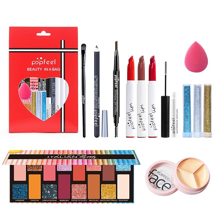 All in One Makeup Kit, Full Starter Essential Makeup Kit for Women Beginners Includes Eyeshadow Palette Lipstick Mascara Eyeliner Eyebrow Pencil Concealer Powder Puff Set-Velvo Beauty