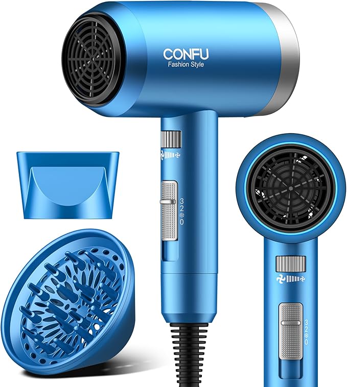 Hair Dryer, CONFU Hair Dryer with Diffuser, 21000PRM Professional Hairdryer, Portable Lightweight Fast Drying Negative Ionic Blow Dryer, Hair Diffuser for Curly Hair for Home Travel-Velvo Beauty