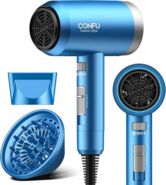 Hair Dryer, CONFU Hair Dryer with Diffuser, 21000PRM Professional Hairdryer, Portable Lightweight Fast Drying Negative Ionic Blow Dryer, Hair Diffuser for Curly Hair for Home Travel-Velvo Beauty