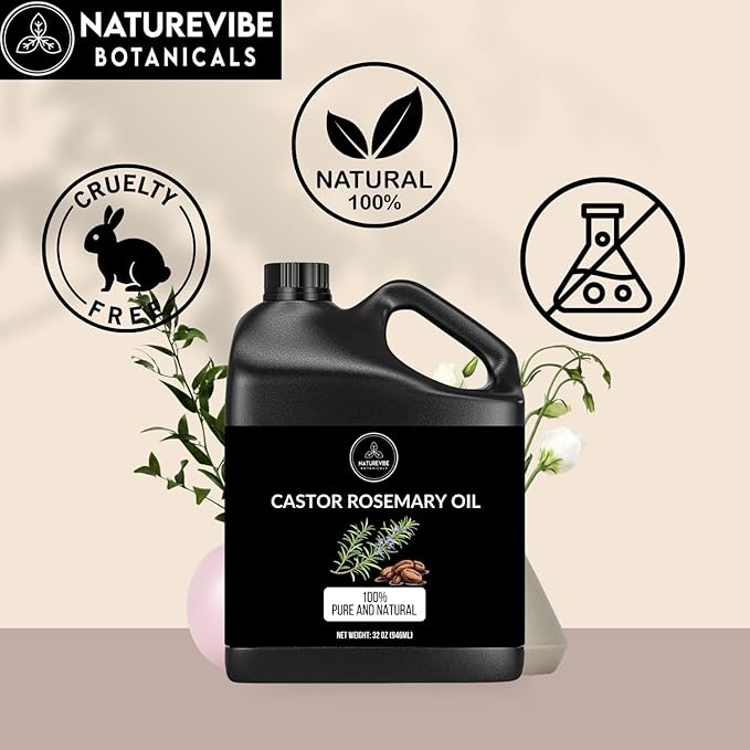 Naturevibe Botanicals Castor Rosemary Oil 32 Ounces | 100% Pure and Natural | Great for Skin Care and Hair Care-Velvo Beauty