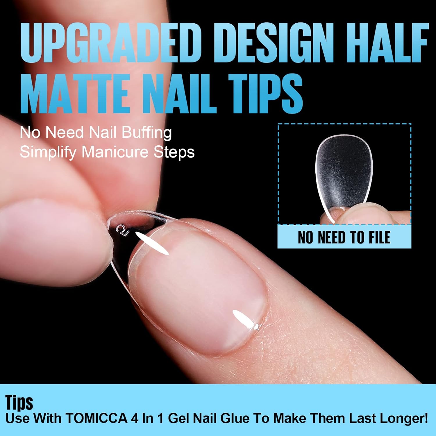 TOMICCA Short Almond Nail Tips,192Pcs Nail Tips Fake Nails Acrylic Nail Kit, 12Sizes Gel Clear Nails for Nail Extension Home DIY Nail Salon-Velvo Beauty