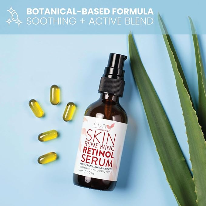 Eva Naturals Retinol Serum for Face – Anti Aging Night Serum with Hyaluronic Acid, Vitamin E, Witch Hazel, Aloe – Wrinkle Moisturizer, Dark Spot Corrector, Acne Scar Treatment, Skin Brightening – 2oz-Velvo Beauty