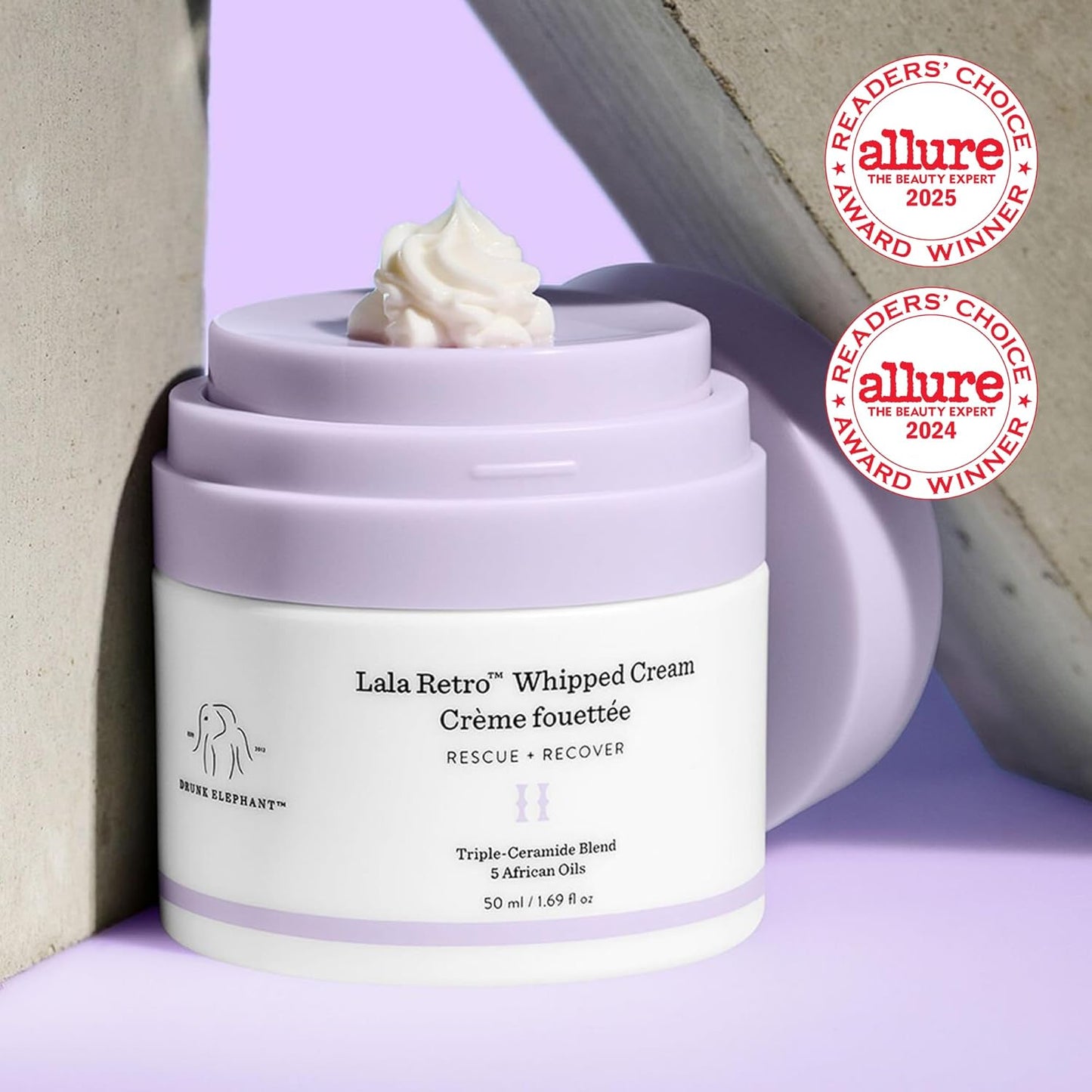 Drunk Elephant Lala Retro Whipped Cream - 50 ml/1.69 fl oz - Ceramide Moisturizer - Clean Clinical Skincare - Cruelty-Free - Dermatologist-Tested - Includes D-Bronzi Deluxe Sample (5 ml/.16 fl oz)-Velvo Beauty