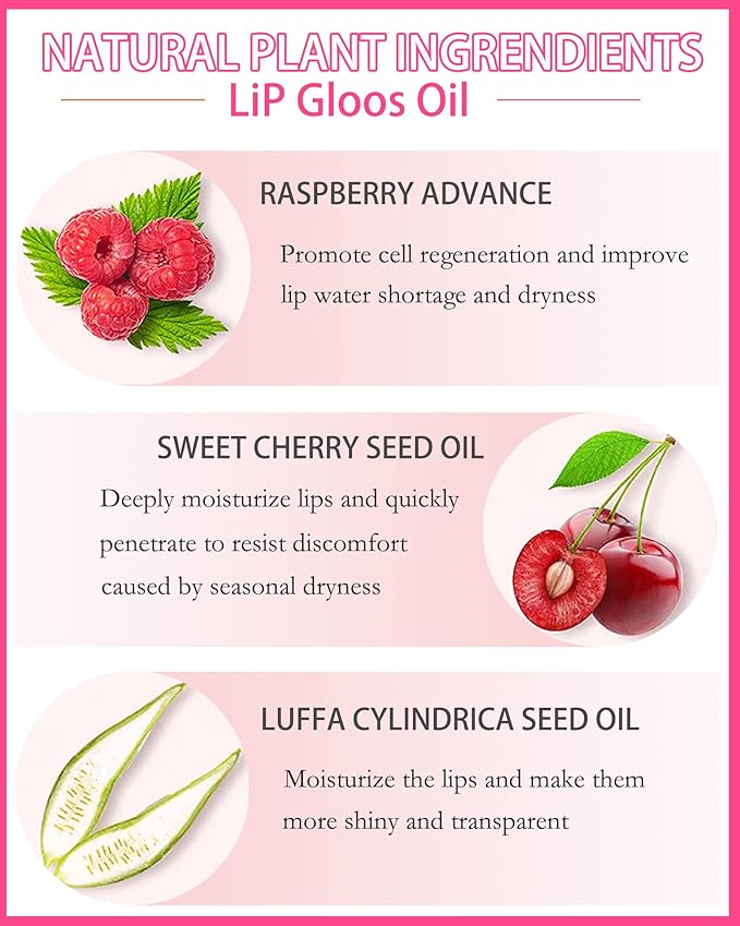 Hydrating Plumping Lip Glow Oil,Shine Tinted Lip Gloss,Glow Reviver Lip Oil,Long Lasting Moisturizing Clear Lip Plumper Oil Tint for Lip Care Dry Lips,Women's Day Makeup Gift ( (#007 Raspberry Red)-Velvo Beauty