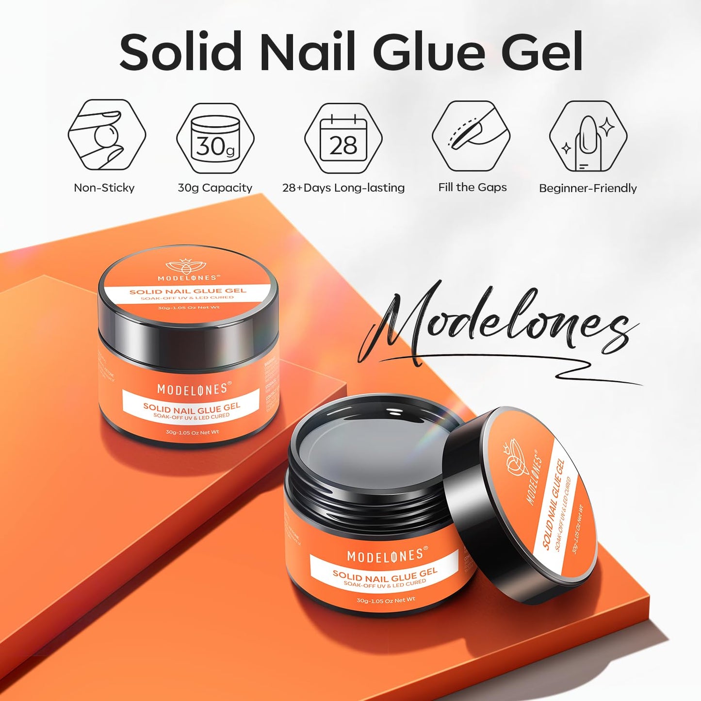 modelones Solid Nail Glue Gel for Acrylic Nails Tips, 30g False Nails Gel Glue Long-Lasting Strong Adhesion, Need UV Light Cured-Velvo Beauty