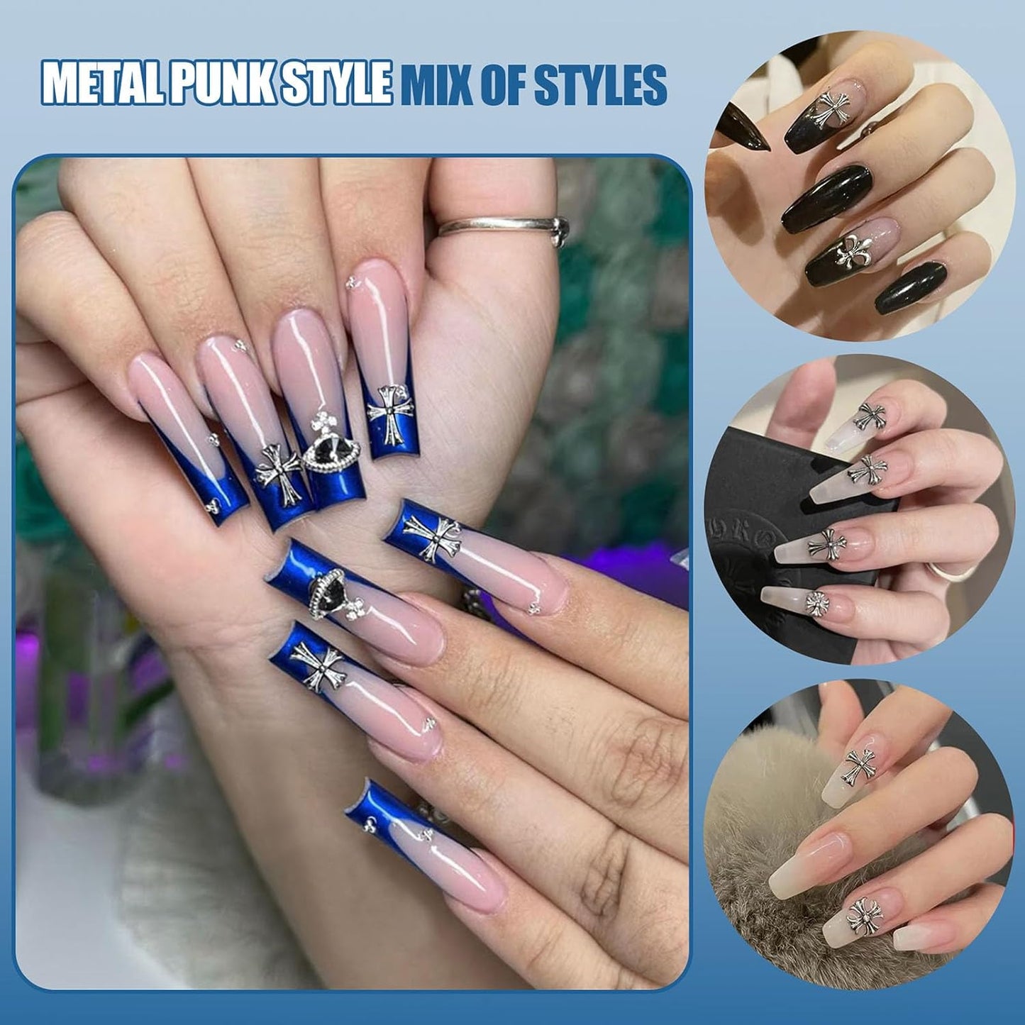 Artdone Nail Art Studs Kit, 3D Silver Cross Nail Charms and Star Gems Bulk Nail Jewels Shiny Crosses for DIY Professional Manicures Decoration-Velvo Beauty