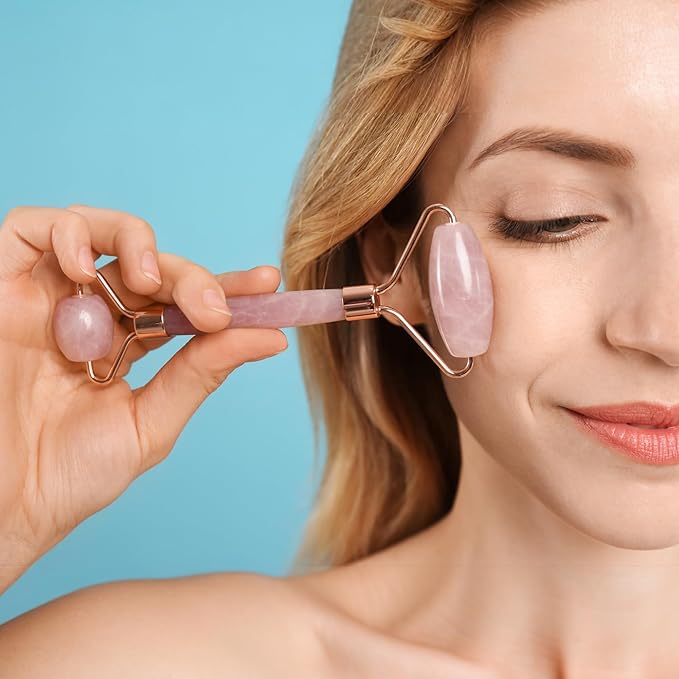 Yobee Face Roller Massager, Rose Quartz, Gua Sha Anti Aging Wrinkles Puffiness Acupressure Facial Skin Care Gift for Women-Velvo Beauty