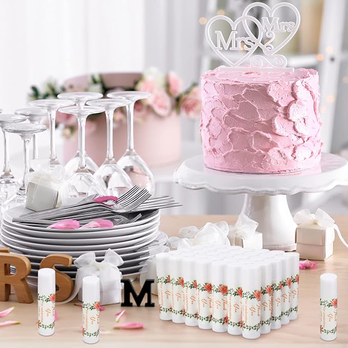 Dunzy 50 Pcs Thank You Gift Lip Balm Bulk Baby Shower Party Favors Bridal Shower Favor Lip Care with Assorted Fruit Flavors Thank You Lipstick for Guest Basket Gift Stuffer (Wedding)-Velvo Beauty