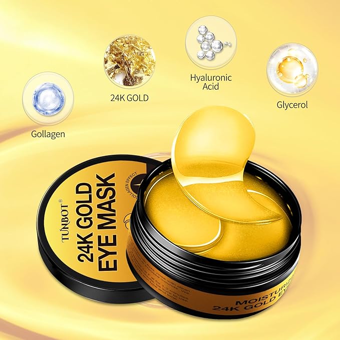 24K Gold Eye Mask - 60 Pieces, Collagen Hyaluronic Acid Eye Mask, Anti-aging, Remove Dark Circles, Puffiness and Wrinkles, Refreshes Skin, Suitable for Both Men and Women-Velvo Beauty