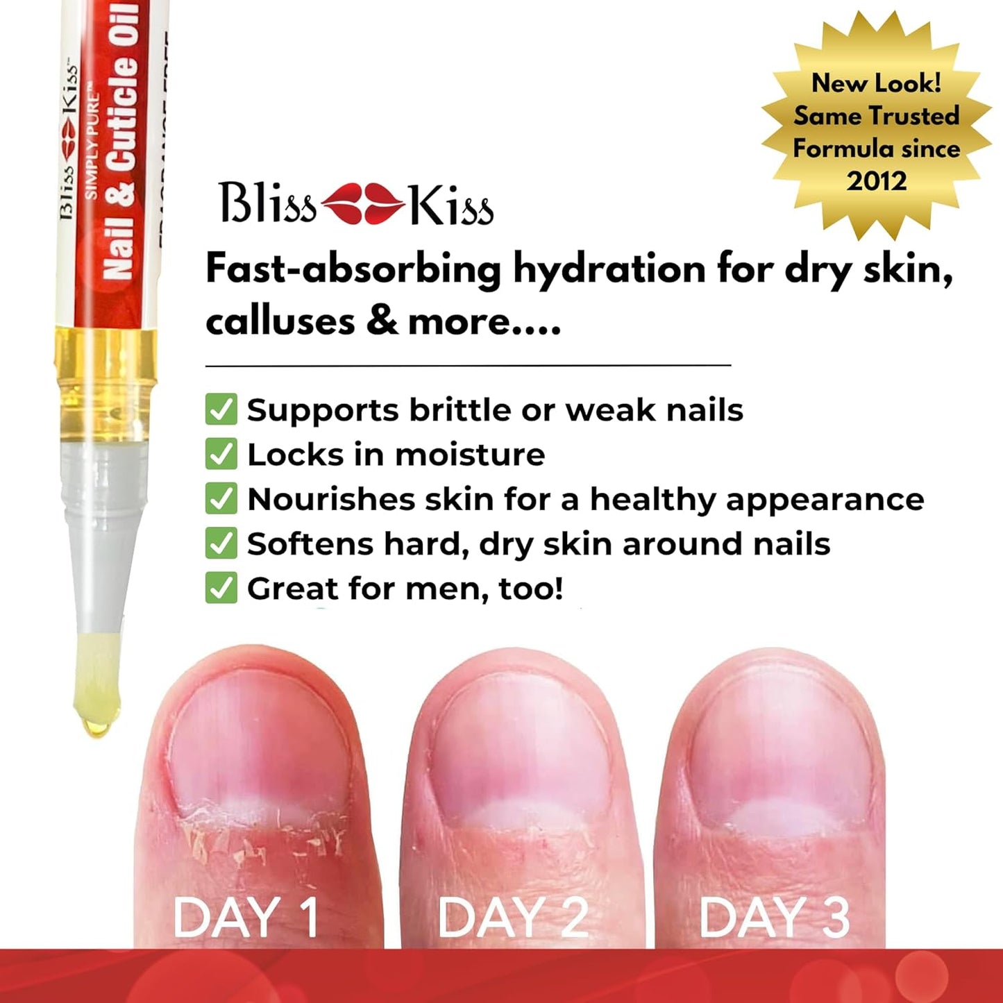 Bliss Kiss | Fragrance Free 4 Nail Oil Cuticle Pens w/Vitamin E & Jojoba⏤Nail Strengthener Nail Growth and Strengthening Serum for Brittle, Peeling, Breaking, Thin nails-Velvo Beauty