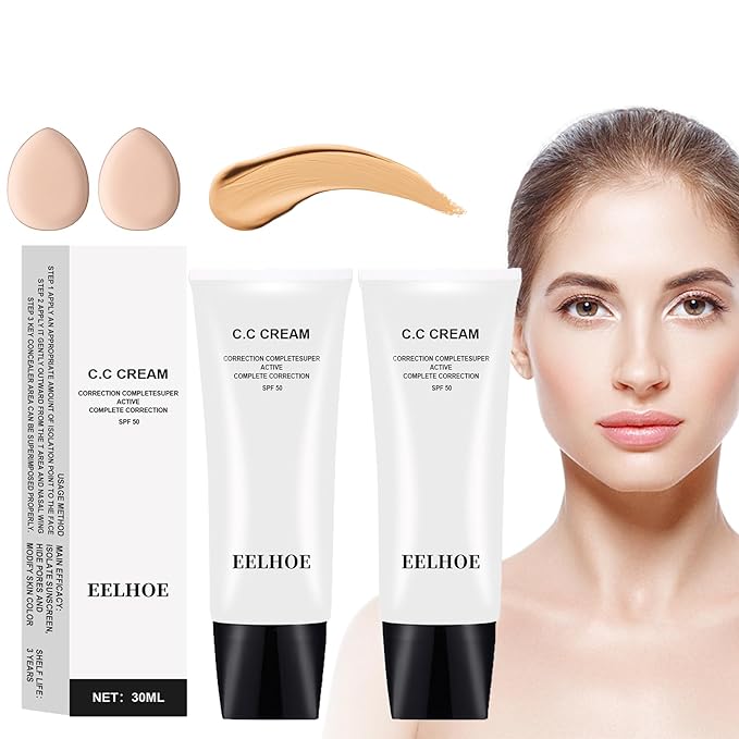 Skin Tone Adjusting CC Cream Spf 50, Colour Correcting Self Adjusting for Mature Skin, Moisturizing Skin, Primer, Concealer, Brightening Skin Tone（2Pcs Natural Color）-Velvo Beauty