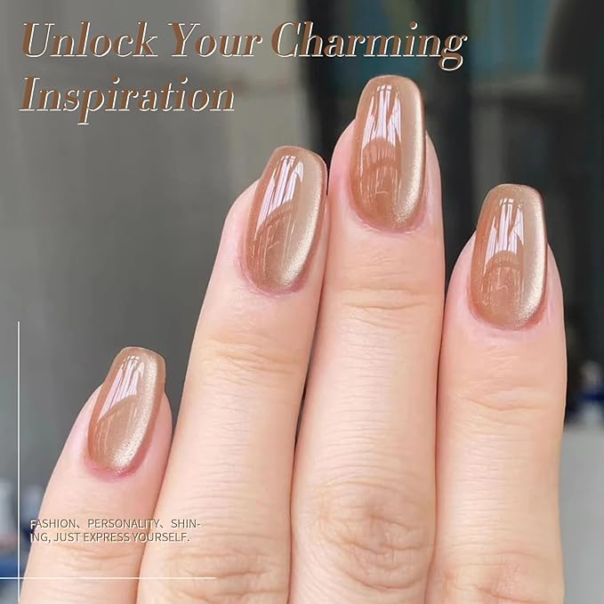 Born Pretty Cat Magnetic Eye Gel Nail Polish Cat Magnetic Shimmer Glitter Holographic Nail Polish Autumn Winter Moonlight Nude Brown Pink Purple 7ML 6PCS-Velvo Beauty