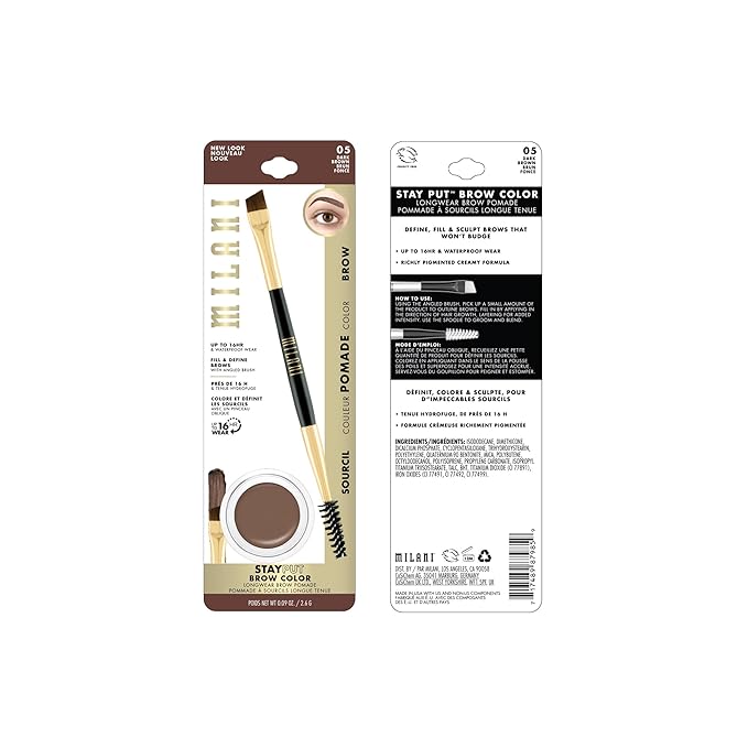 Milani Stay Put Brow Color - Dark Brown (0.09 Ounce) Vegan, Cruelty-Free Eyebrow Color that Fills and Shapes Brows…-Velvo Beauty