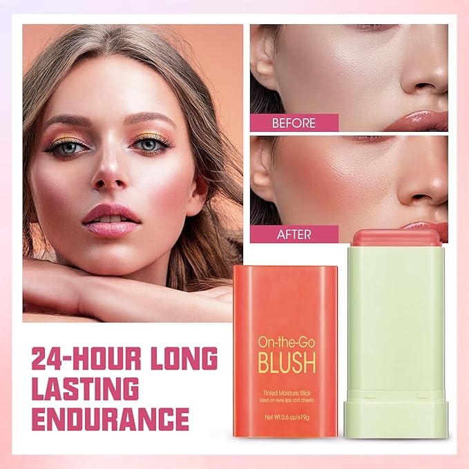 Buqikma Blush Stick Hydrated Solid 2PCS Blush Stick for Cheeks - Soft Cream Blush Stick Natural Matte Makeup Blush Stick Cream Blush Moisturizer Stick for Face,Lips and Eyes (Shy Pink+Orange)-Velvo Beauty