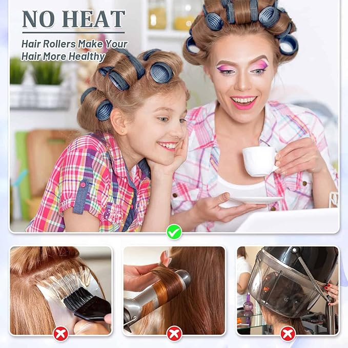 Acejoz Hair Rollers, 12Pcs Large Self Grip Hair Rollers with 12Pcs Stainless Steel Duckbill Clips, for Long Medium Thick Hair Volume (Navy Blue)-Velvo Beauty