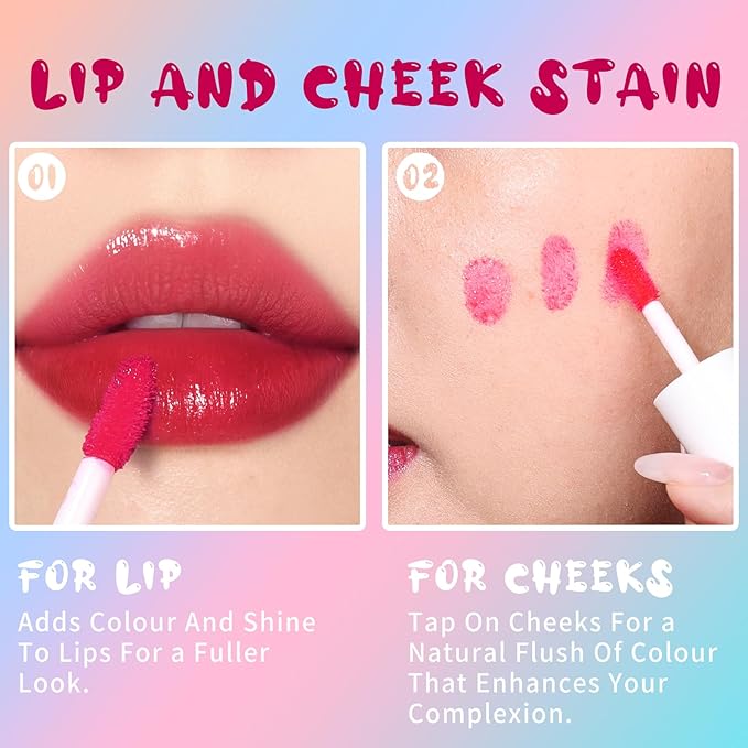 Lip Tint Stain, Long Lasting Korean Lip Stain Set, Non-sticky Waterproof Lightweight Lip and Cheek Tint, Moisturizing High Pigment Water Tint, Matte Finish Lip Tint-Velvo Beauty