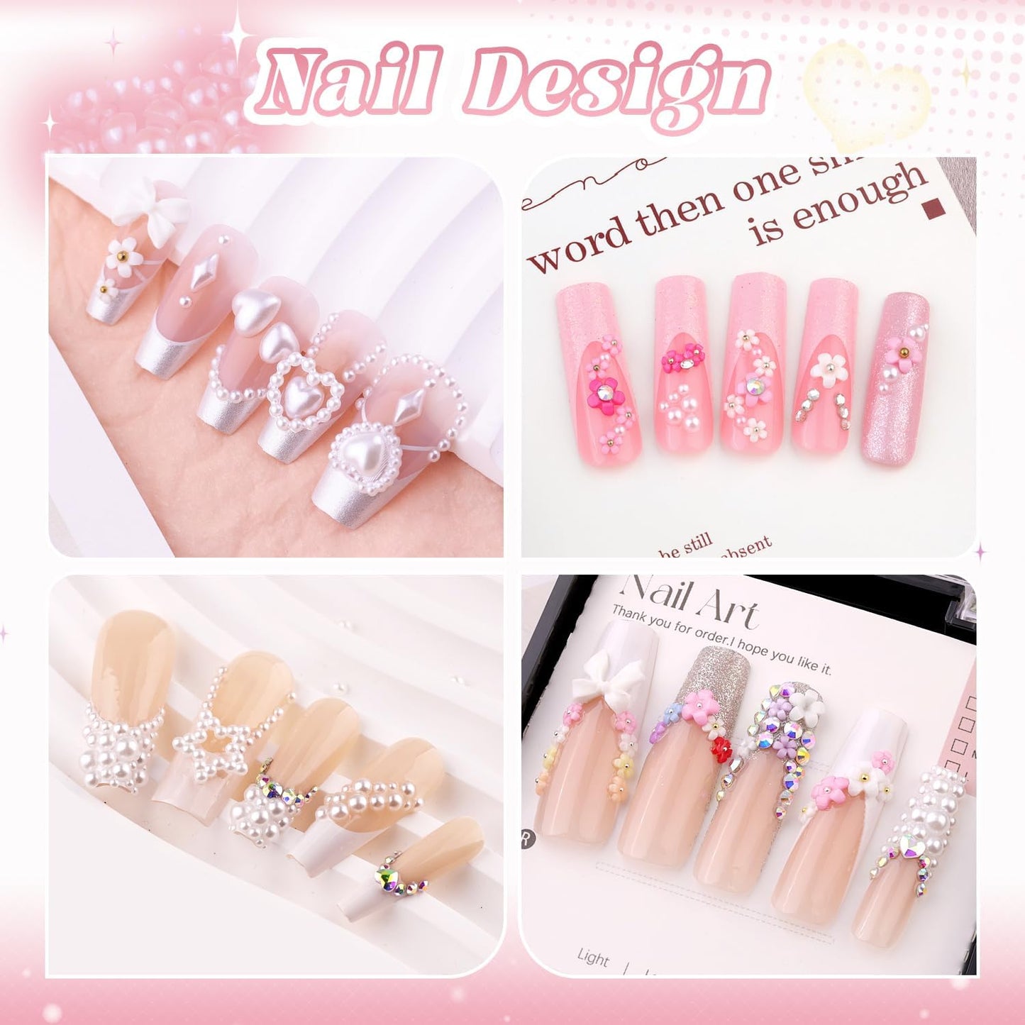 Pearls Nail Charms - White Flatback Pearls, 3D Flowers & Rhinestones Glue Gel for Nail Art-Velvo Beauty