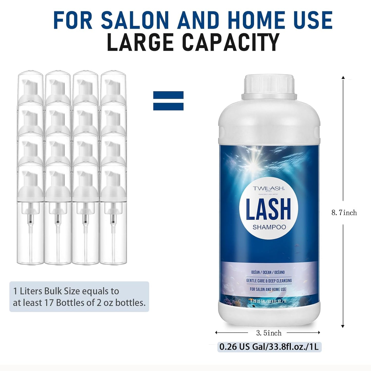 Lash Shampoo Bulk, Eyelash Cleanser for Extensions 1 Liters, Safe Makeup Remover, Non-irritating or Burning Formula Eyelid Foaming Cleanser for Professional Salon and Home Use (Ocean-1L)-Velvo Beauty