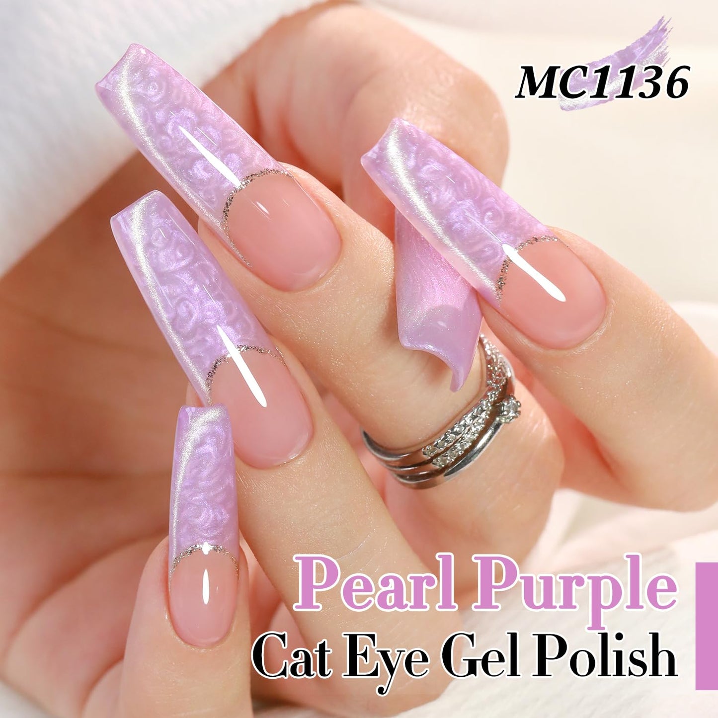 Double Rhythm 15ML Ice Glass Cat Eye Gel Polish with Magnet Holographic Glitter Shimmer Translucent Sheer Color Salon Soak Off Magnetic Nail at Home (Mermaid Purple-MC1136)-Velvo Beauty