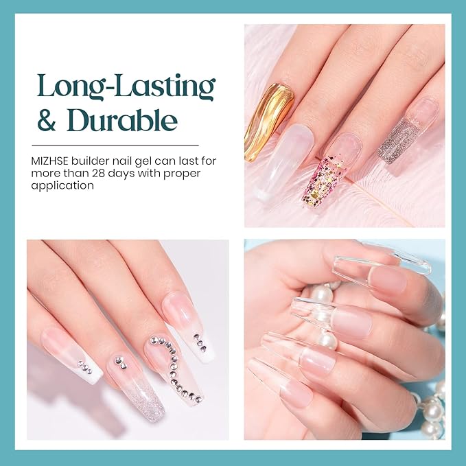 MIZHSE Builder Gel For Nails - 60g Clear Hard Gels Builder Nail Gels For Extension Gel Nails Strengthen Nail Art Manicure Kit With 100pcs Dual Forms And Brush-Velvo Beauty