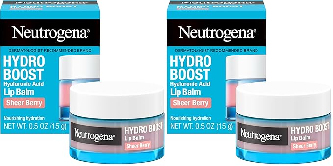 Neutrogena Hydro Boost Hyaluronic Acid Lip Balm, Nourishing Vitamin E Leaves Lips Feeling Hydrated, Sheer Pink Tinted Color with a Sweet Berry Flavor, Sheer Berry, 0.5 oz (Pack of 2)-Velvo Beauty