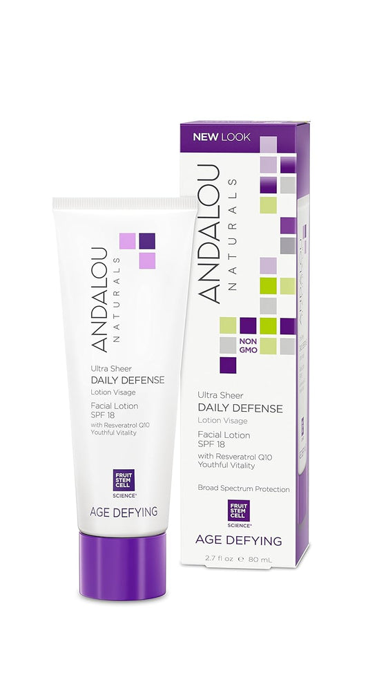 Andalou Naturals Ultra Sheer Daily Defense Facial Lotion, SPF 18, 2.7 oz, with Resveratrol CoQ10 and Antioxidants, Lightweight, Hydrating Facial Moisturizer-Velvo Beauty