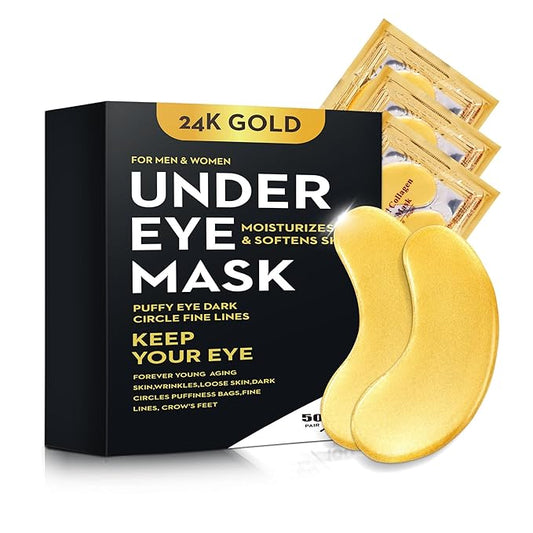 100Pcs/50Pairs Under Eye Patches Gold for Dark Circles, Puffy Eyes, and Wrinkles, 24K Gold Eye Mask for Face, Eye Cream for Men and Women-Velvo Beauty